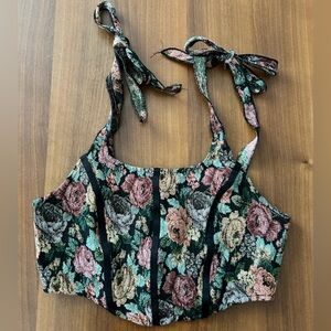 SHEIN Floral Tie-Strap Crop Top - Black and Pink